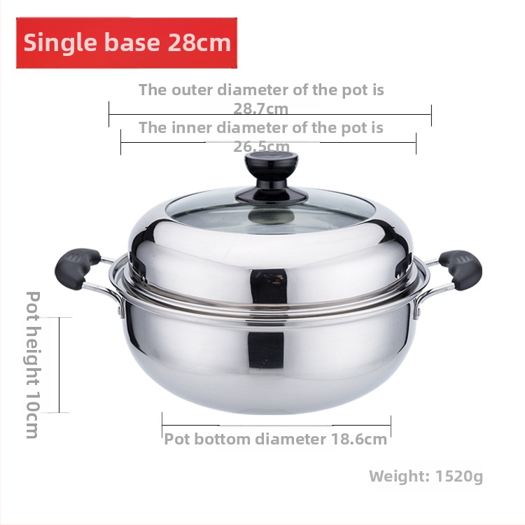 Пароварка от неръждаема стомана, еднослойна, със капак от закалено стъкло, съвместима с индукционни котлони, многослойно дъно