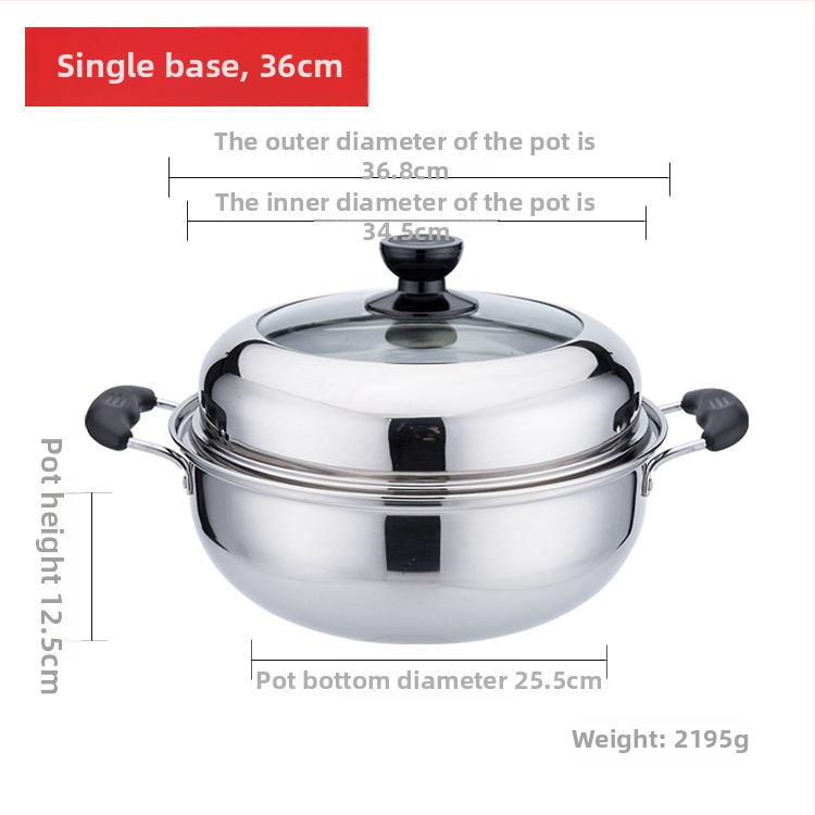 Пароварка от неръждаема стомана, еднослойна, със капак от закалено стъкло, съвместима с индукционни котлони, многослойно дъно