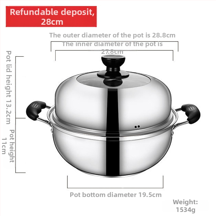 Пароварка от неръждаема стомана, еднослойна, със капак от закалено стъкло, съвместима с индукционни котлони, многослойно дъно