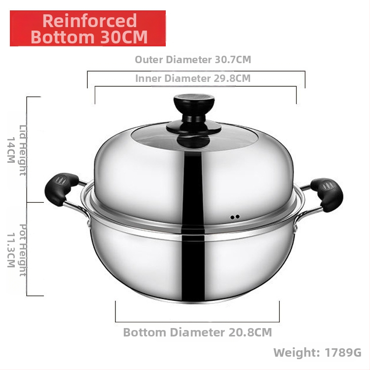 Пароварка от неръждаема стомана, еднослойна, със капак от закалено стъкло, съвместима с индукционни котлони, многослойно дъно