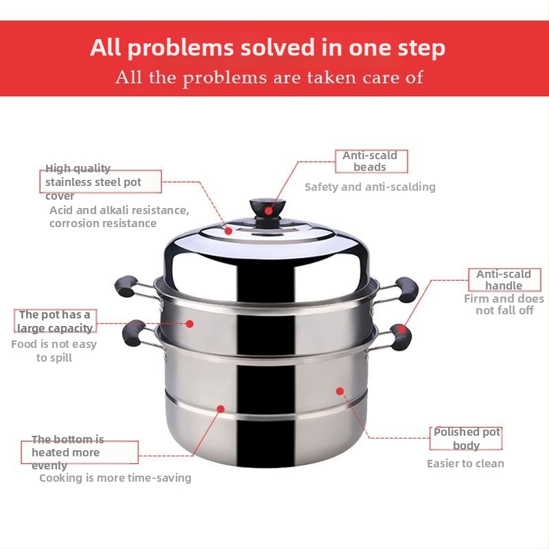 Parný hrniec z nehrdzavejúcej ocele 201, titanový dno, 1 vrstva, vhodný pre plynový sporák