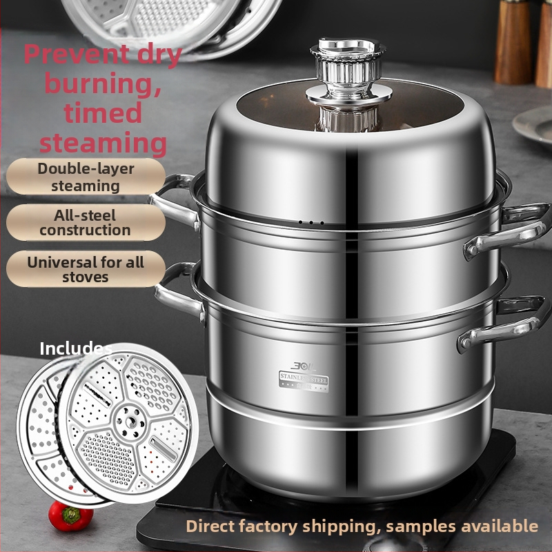 Parni lonac (304 nehrđajući čelik; 3 sloja; složeno dno; proziran poklopac; kompatibilan s indukcijskim i plinskim štednjakom)