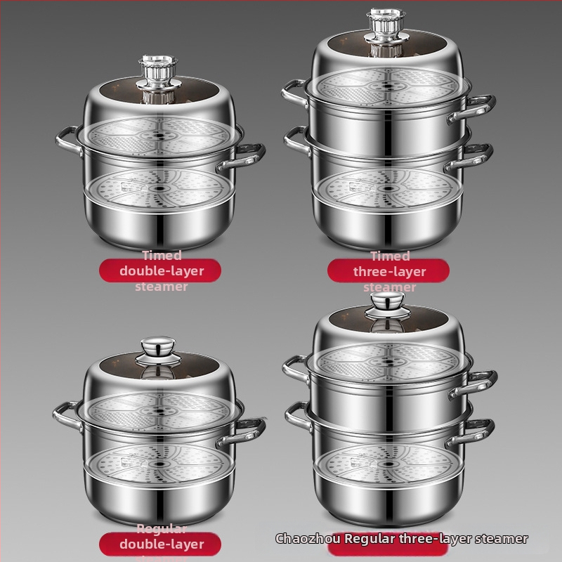 Parni lonac (304 nehrđajući čelik; 3 sloja; složeno dno; proziran poklopac; kompatibilan s indukcijskim i plinskim štednjakom)