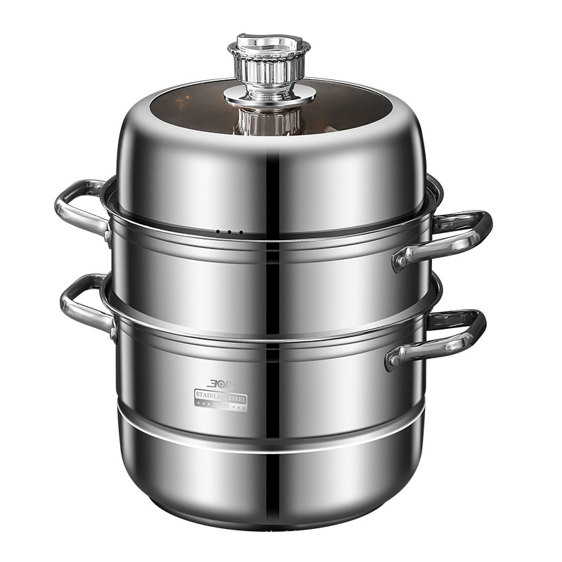 Parni lonac (304 nehrđajući čelik; 3 sloja; složeno dno; proziran poklopac; kompatibilan s indukcijskim i plinskim štednjakom)