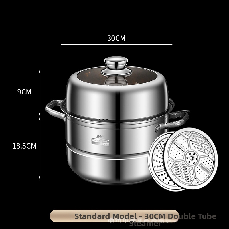 Parni lonac (304 nehrđajući čelik; 3 sloja; složeno dno; proziran poklopac; kompatibilan s indukcijskim i plinskim štednjakom)