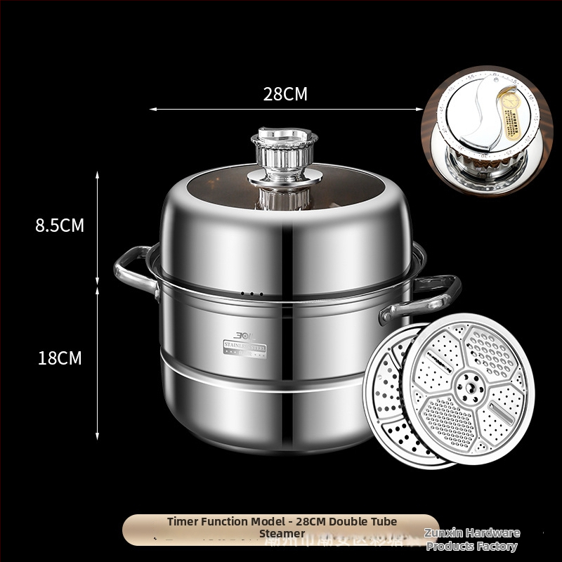 Parni lonac (304 nehrđajući čelik; 3 sloja; složeno dno; proziran poklopac; kompatibilan s indukcijskim i plinskim štednjakom)