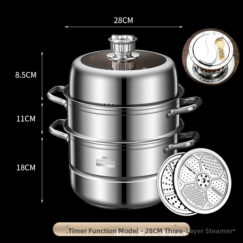 Parni lonac (304 nehrđajući čelik; 3 sloja; složeno dno; proziran poklopac; kompatibilan s indukcijskim i plinskim štednjakom)