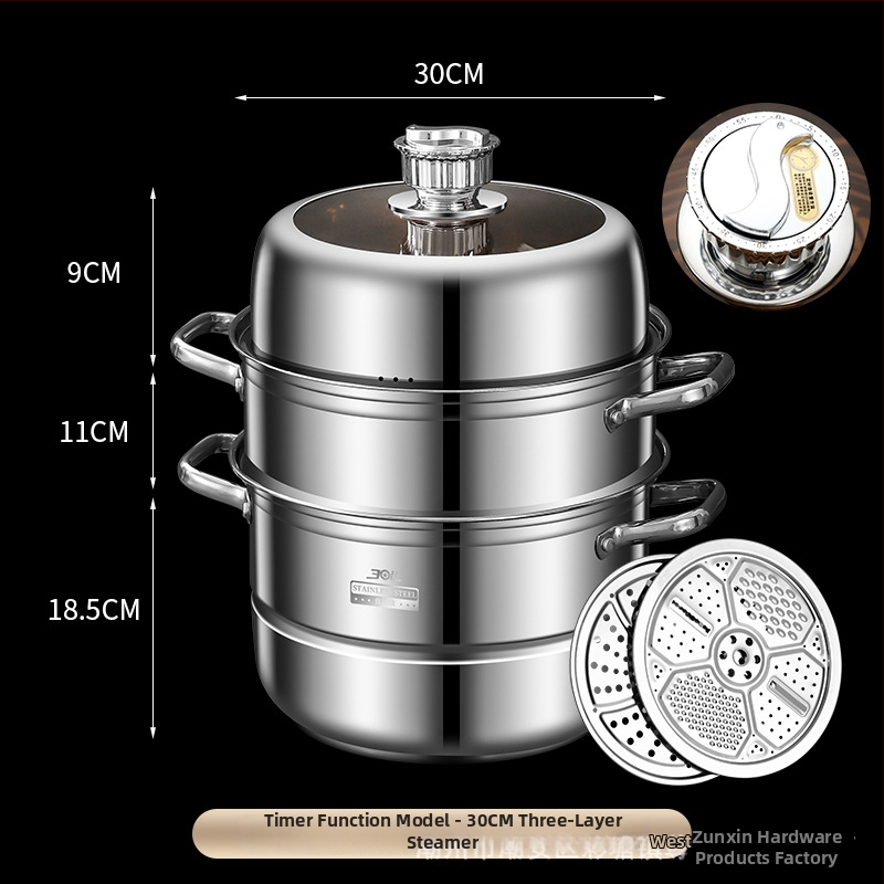 Parni lonac (304 nehrđajući čelik; 3 sloja; složeno dno; proziran poklopac; kompatibilan s indukcijskim i plinskim štednjakom)