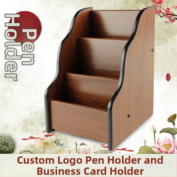 Drevený úložný priestor na vizitky HX-1033, dvojposchodový s štyrmi priečkami, geometrický dizajn, možnosť potlače loga