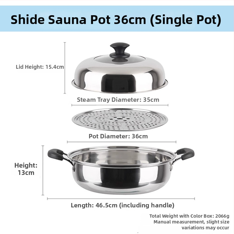 Parný hrniec z nehrdzavejúcej ocele 201, jednovrstvý, nepriľnavý povrch, vhodný pre bežné sporáky, model Sauna pot