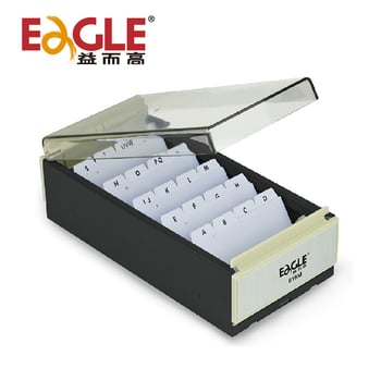 Cutie pentru cărți de vizită 818m - Plastic transparent, Design geometric monocameral, Include cărți index, Capacitate 600 de bucăți