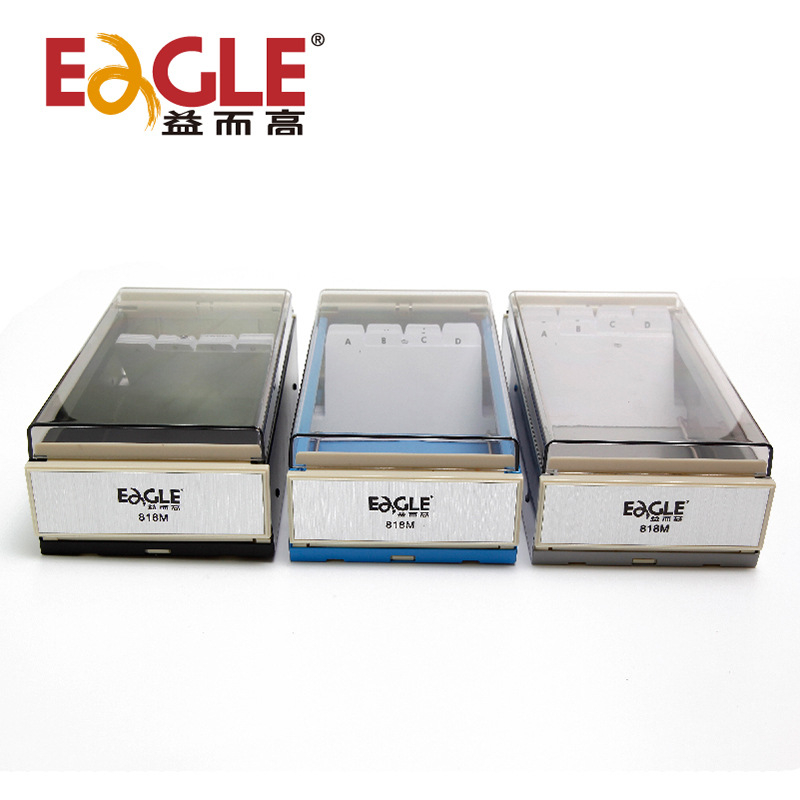 Cutie pentru cărți de vizită 818m - Plastic transparent, Design geometric monocameral, Include cărți index, Capacitate 600 de bucăți