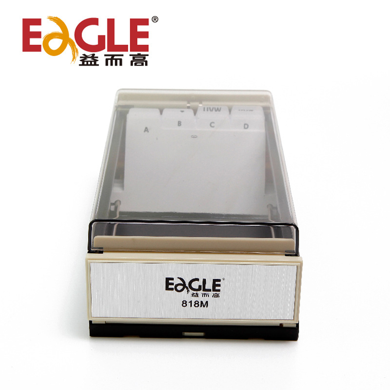 Cutie pentru cărți de vizită 818m - Plastic transparent, Design geometric monocameral, Include cărți index, Capacitate 600 de bucăți