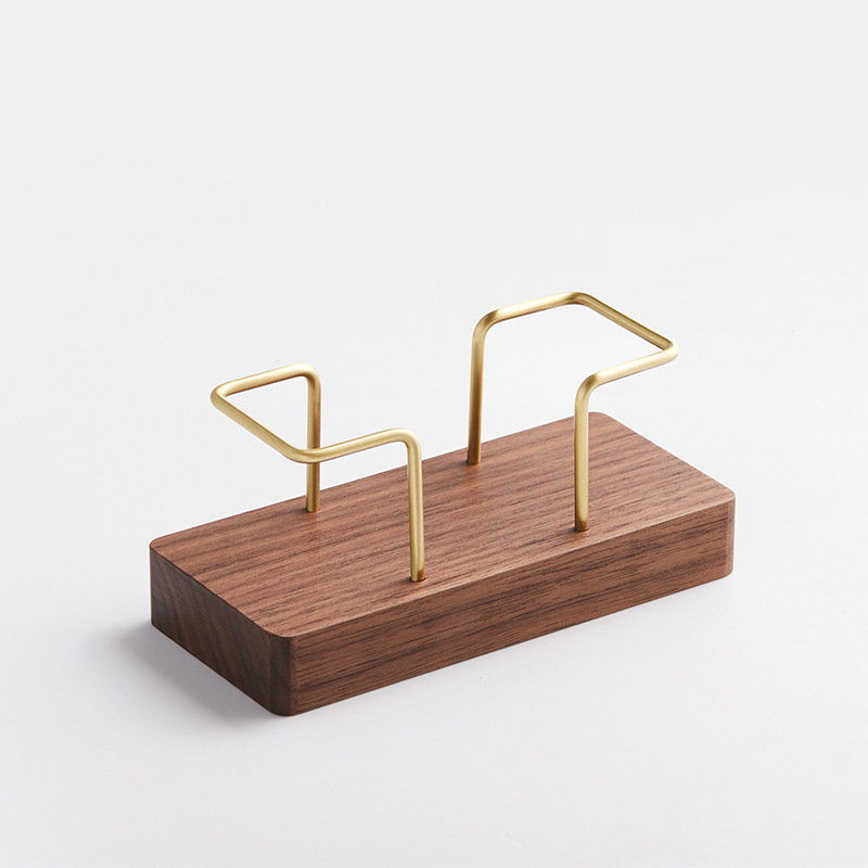 Mountain držač vizitki – drvo crnog oraščića i bukovo drvo, jednostruki sloj, geometrijski dizajn.