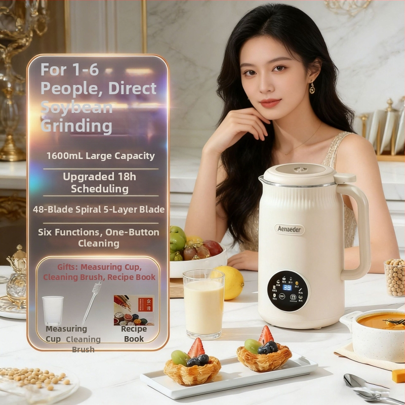 Stroj na sójové mlieko, nerezové telo, 800 W, mletie bez sitka, ohrev spodnej dosky, udržiava teplo pre 4–5 porci