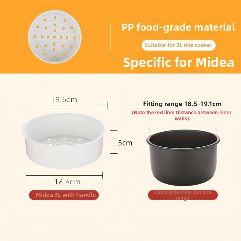 Parný rošt pre hrniec na ryžu Midea — potravinárskej kvality, s jednou úrovňou, kompatibilný s 2L/3L/4L/5L nádobami