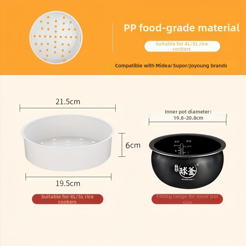 Parný rošt pre hrniec na ryžu Midea — potravinárskej kvality, s jednou úrovňou, kompatibilný s 2L/3L/4L/5L nádobami