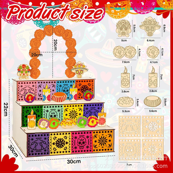 Fából készült fotókeret Dia de los Muertos stílusban, Yunhe Li craftsmanship márka, dekoratív ornament