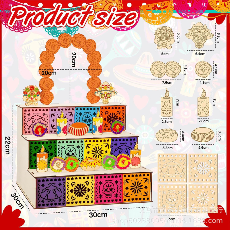 Fából készült fotókeret Dia de los Muertos stílusban, Yunhe Li craftsmanship márka, dekoratív ornament