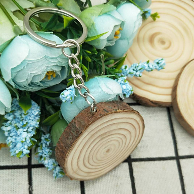 Ključni lanac od drveta s kožnim detaljem, dvostrani za DIY slikanje, vintage stil