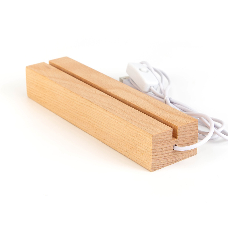 LED osnova od bukovog drveta za staklenu sliku uz noćnu svjetiljku — moderan minimalistički stil