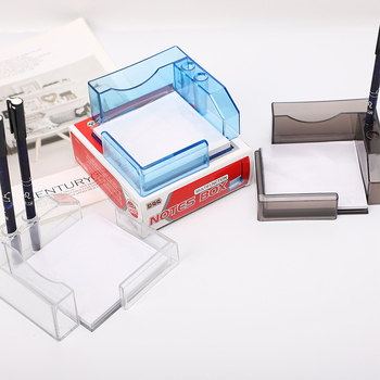 Prozirni plastični organizator za bilješke 3-u-1 s držačem za olovku i kutijom za vizitke, model 3012, PS materijal, s otisnutim logom