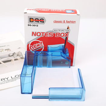 Prozirni plastični organizator za bilješke 3-u-1 s držačem za olovku i kutijom za vizitke, model 3012, PS materijal, s otisnutim logom