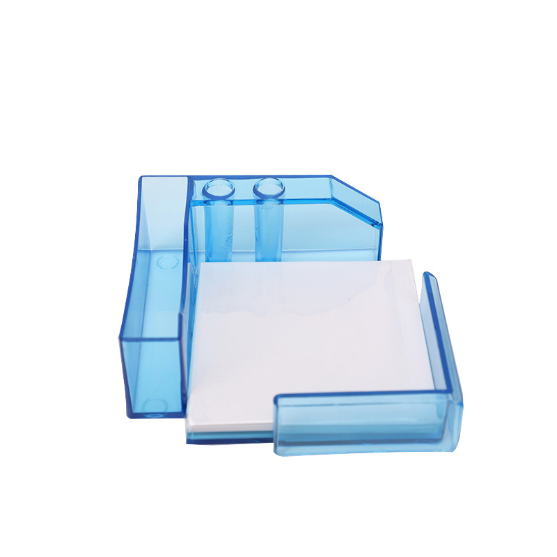 Prozirni plastični organizator za bilješke 3-u-1 s držačem za olovku i kutijom za vizitke, model 3012, PS materijal, s otisnutim logom