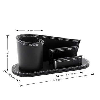 Organizator de birou din piele, suport pentru pix și carduri de vizită, model a1470, stil rețea dublă, capacitate 20, personalizare disponibilă