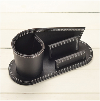 Organizator de birou din piele, suport pentru pix și carduri de vizită, model a1470, stil rețea dublă, capacitate 20, personalizare disponibilă