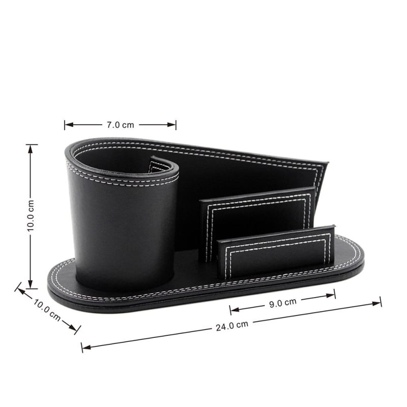 Organizator de birou din piele, suport pentru pix și carduri de vizită, model a1470, stil rețea dublă, capacitate 20, personalizare disponibilă