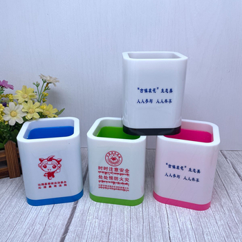 Πλαστικό τετράγωνο δοχείο για στυλό, διπλού επιπέδου, με εκτύπωση λογότυπου, μοντέλο 02