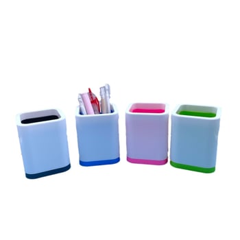 Πλαστικό τετράγωνο δοχείο για στυλό, διπλού επιπέδου, με εκτύπωση λογότυπου, μοντέλο 02