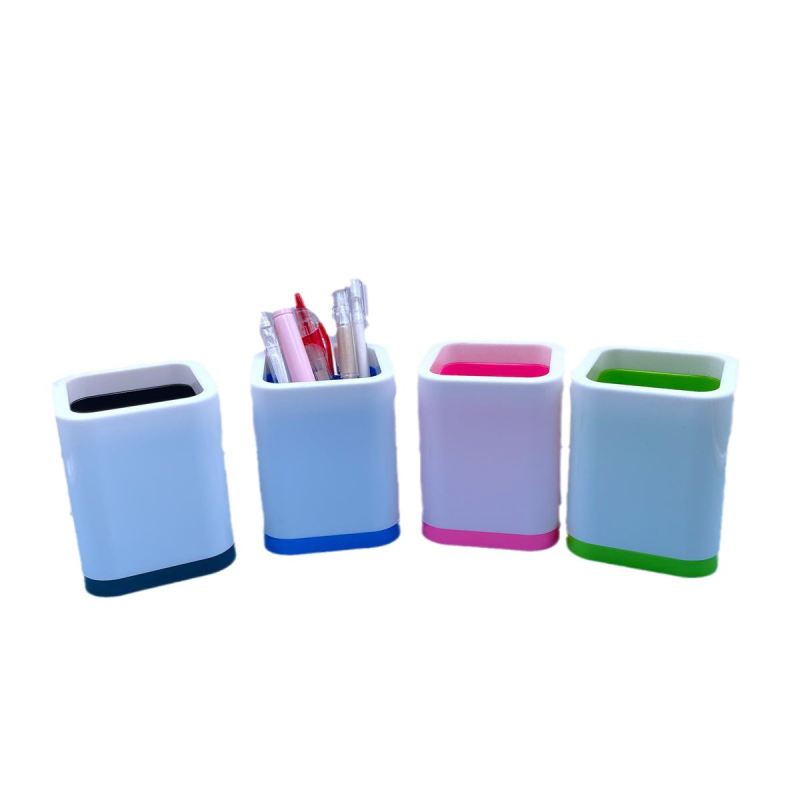 Πλαστικό τετράγωνο δοχείο για στυλό, διπλού επιπέδου, με εκτύπωση λογότυπου, μοντέλο 02