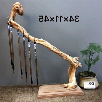 Ξύλινο ράφι για πινέλα και στυλό, κινεζικού στυλ, με μοτίβο ρίζας και απλό σχέδιο, κρεμαστό τοίχου