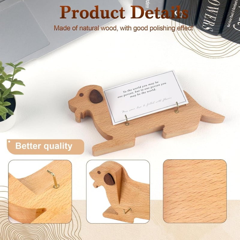 Suport pentru carduri din lemn - formă caricatură, suport de birou cu un singur nivel, imprimare a siglei, personalizare