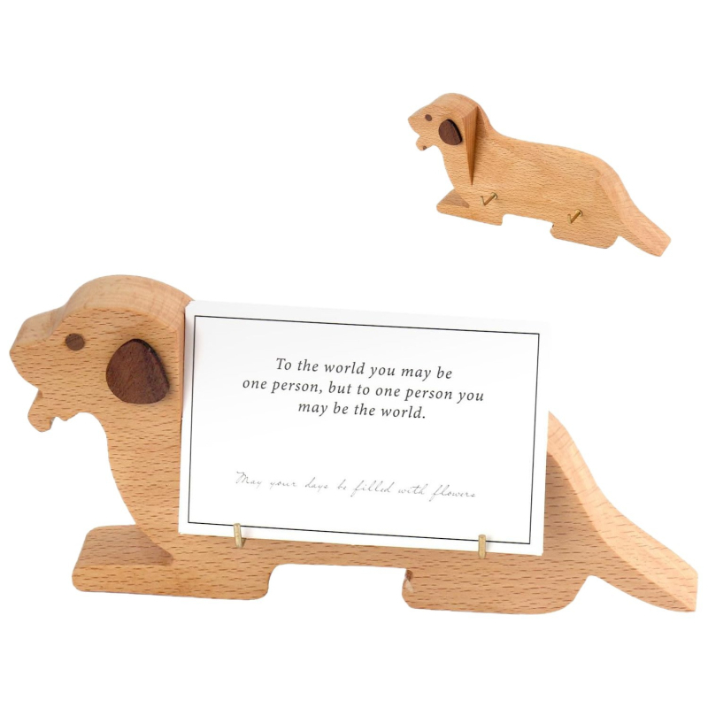 Suport pentru carduri din lemn - formă caricatură, suport de birou cu un singur nivel, imprimare a siglei, personalizare