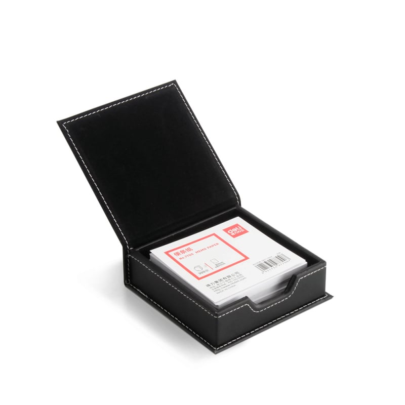 Kožna kutija za bilješke na stolu, Muhuashi, model MHS-BQH, drži jednu ljepljivu bilježnicu, ispisan logo: OK