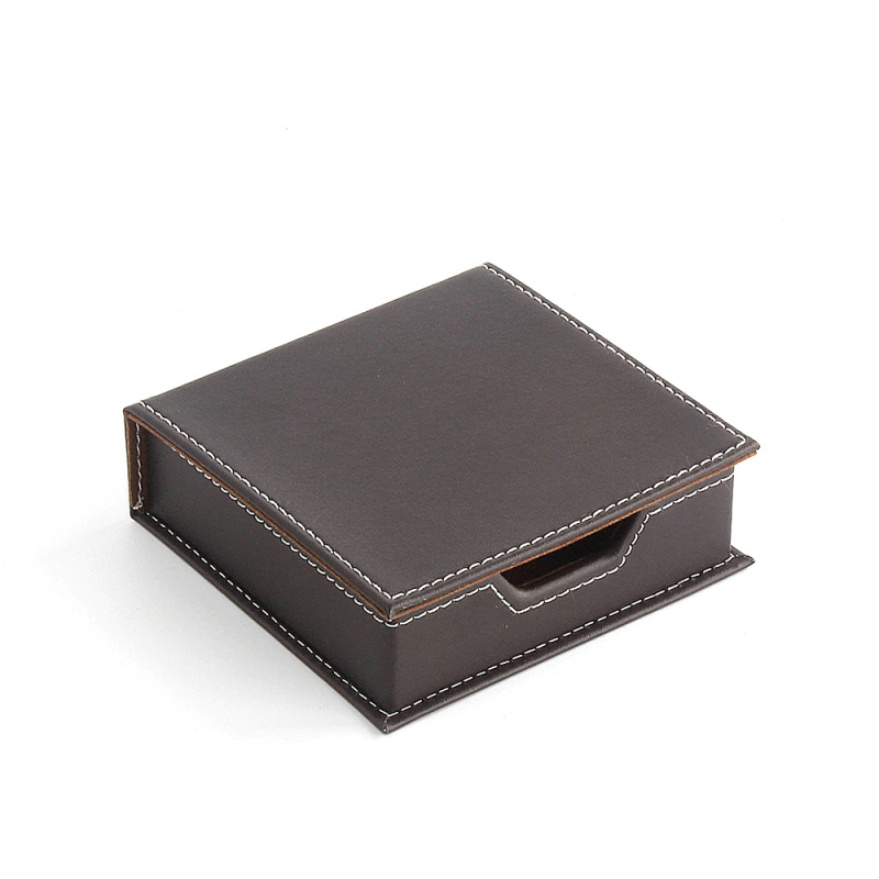 Kožna kutija za bilješke na stolu, Muhuashi, model MHS-BQH, drži jednu ljepljivu bilježnicu, ispisan logo: OK