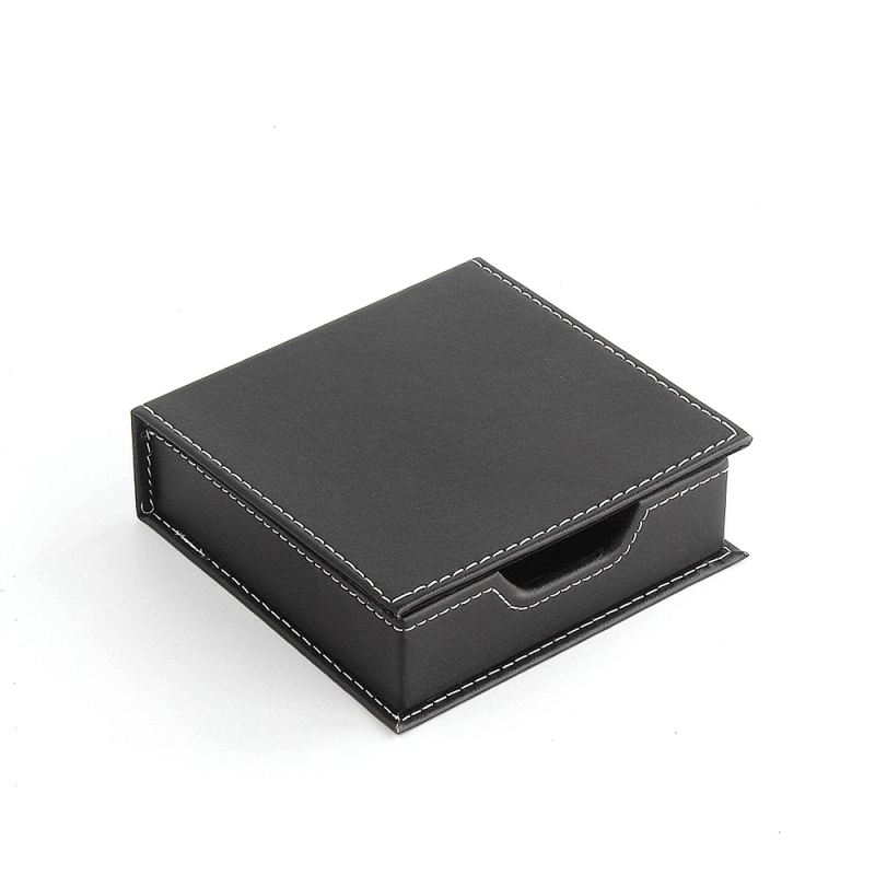 Kožna kutija za bilješke na stolu, Muhuashi, model MHS-BQH, drži jednu ljepljivu bilježnicu, ispisan logo: OK