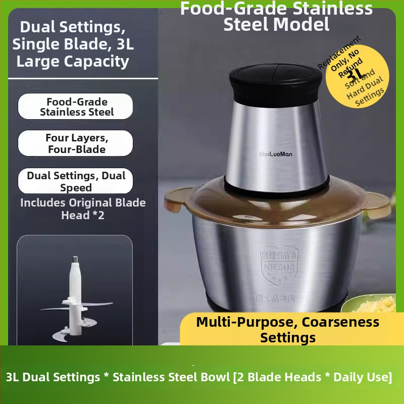 Domáce mlynček na mäso 2,5 l — plne automatický, multifunkčný, s 4 čepeľami a sklenenou nádobou, druhá rýchlosť