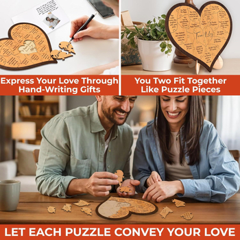 Drveni srčani puzzle ukras — moderan minimalistički stil, stolni suvenir za parove, poklon za Dan zaljubljenih