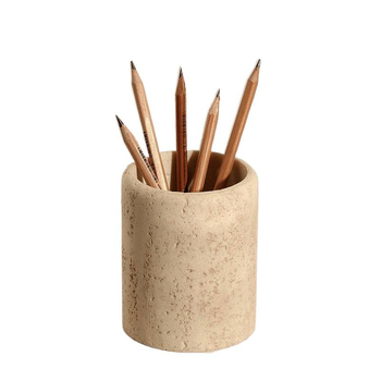 Δοχείο στυλό από τραβερτίνιο – στρογγυλός επιτραπέζιος οργανωτής για μινιμαλιστικό, πολυτελές γραφείο