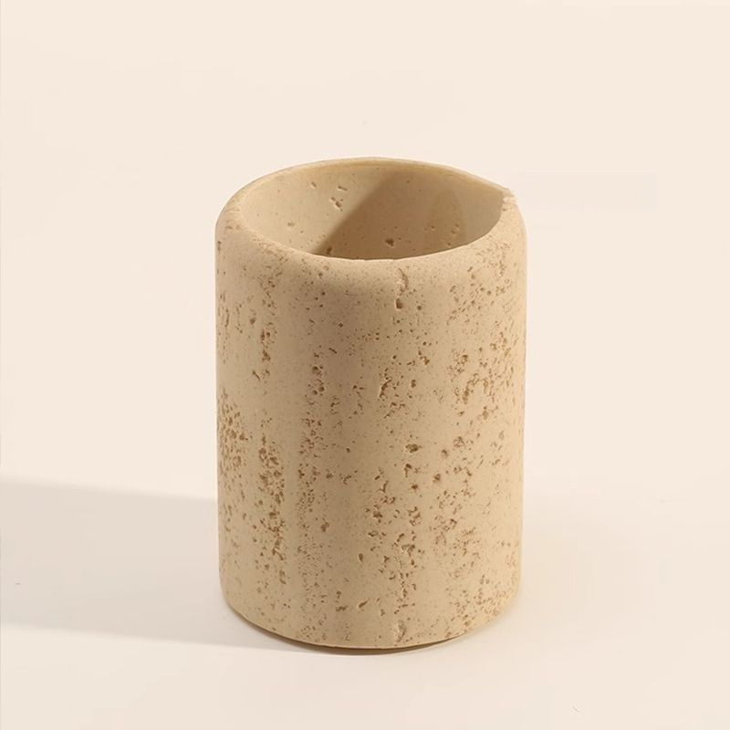 Δοχείο στυλό από τραβερτίνιο – στρογγυλός επιτραπέζιος οργανωτής για μινιμαλιστικό, πολυτελές γραφείο