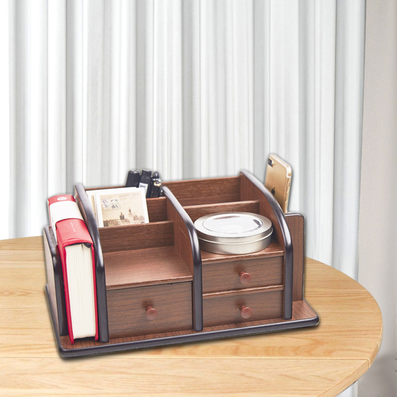 Huixing 1039 Ξύλινος Οργανωτής Γραφείου – Τετράγωνος Δοχείο για Στυλό και Θήκη Τηλεχειριστή