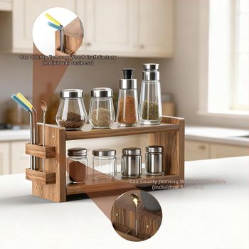 Raft din lemn pentru cafea cu suport pentru pixuri, ventuză, raft de birou cu 2 etaje pentru căni