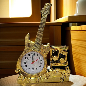 Ξυπνητήρας σε μορφή κιθάρας με θήκη για στυλό – πλαστικό επιτραπέζιο ρολόι, τριγωνικού σχήματος, μοντέλο 456