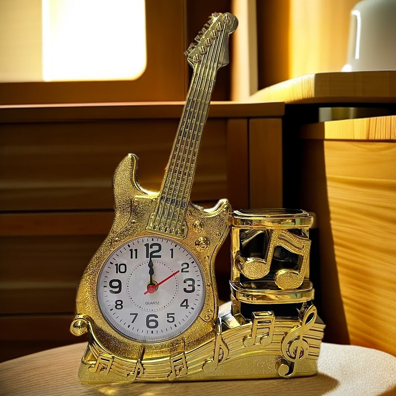 Ξυπνητήρας σε μορφή κιθάρας με θήκη για στυλό – πλαστικό επιτραπέζιο ρολόι, τριγωνικού σχήματος, μοντέλο 456