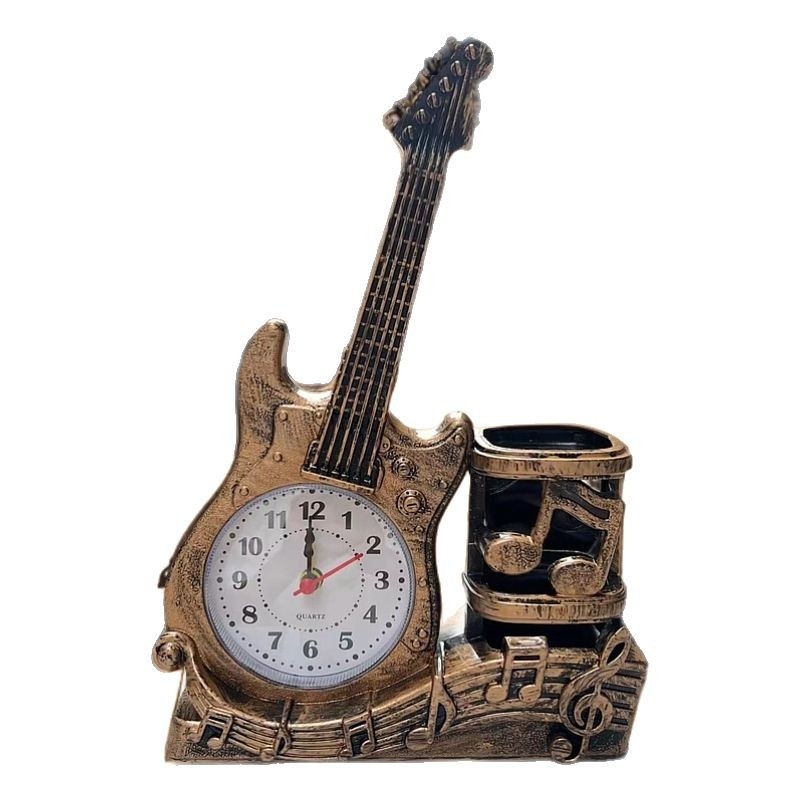 Ξυπνητήρας σε μορφή κιθάρας με θήκη για στυλό – πλαστικό επιτραπέζιο ρολόι, τριγωνικού σχήματος, μοντέλο 456