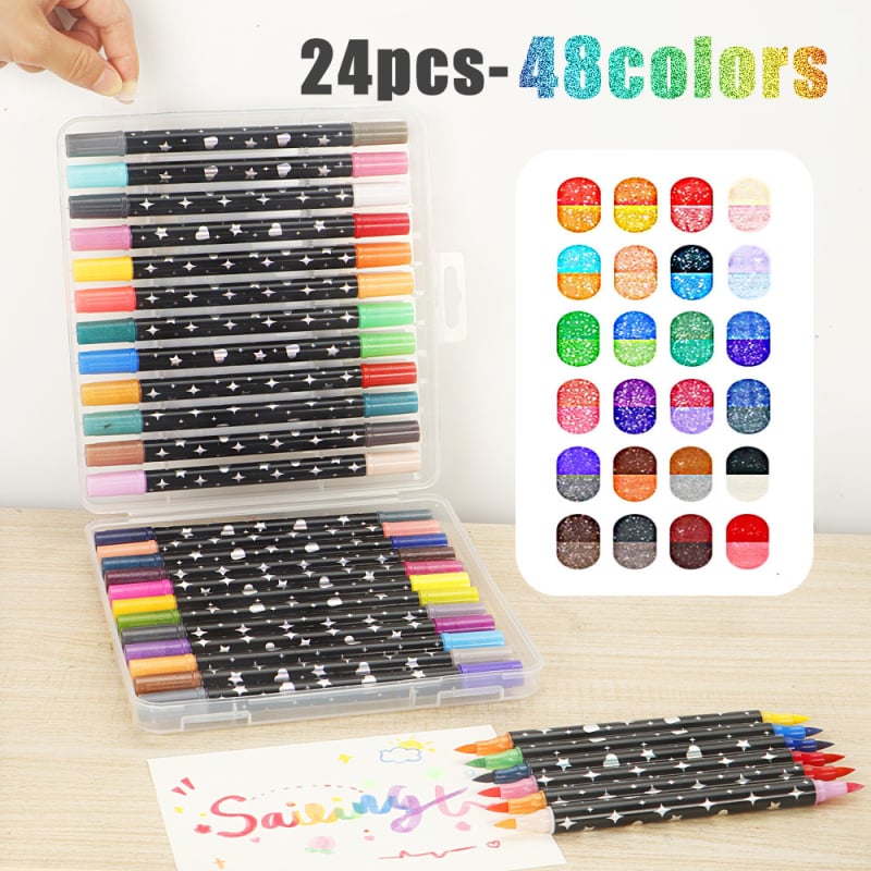 Μαρκαδόρος με διπλό άκρο και γέλη για ακρυλικά χρωστικά — για παιδικά χειρόγραφα πόστερ · επιλογές επαναφόρτισης: 24/48/72/96